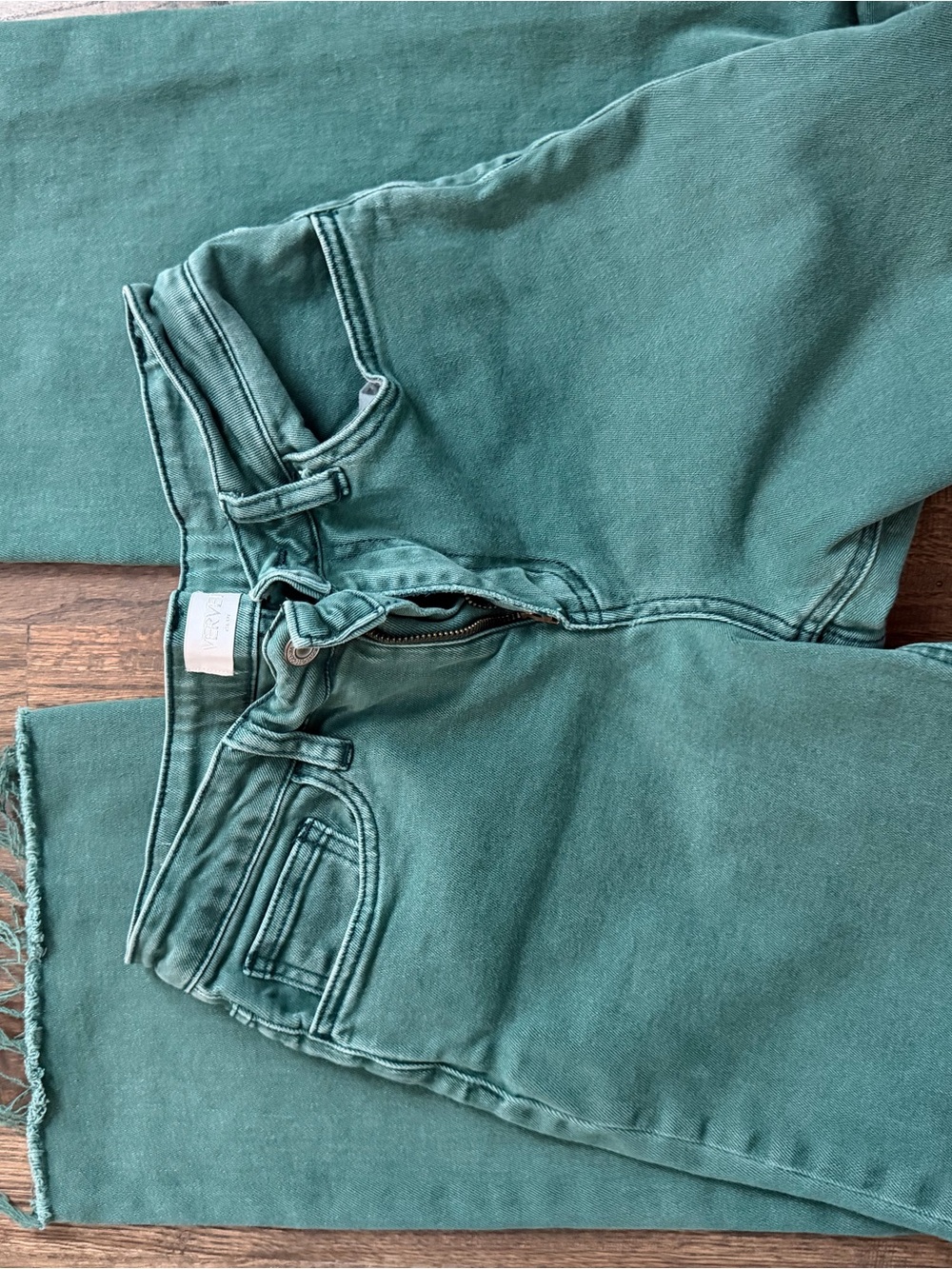 High-Rise Wide-Leg Jeans in Teal Green - Picture 2 of 3